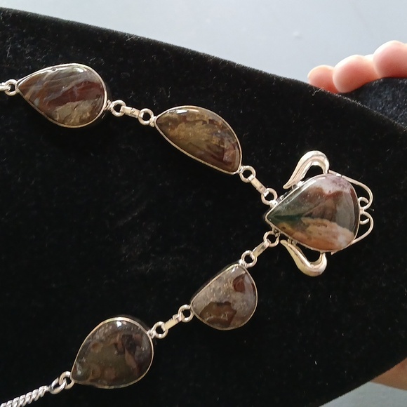 New Ocean Jasper & Turritella Agate 925 Silver Necklace. - Picture 3 of 15